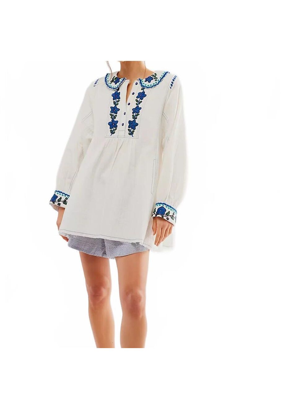 Free People More To Come Mini Dress Ivory Combo Floral Embroidery Sze M #1334